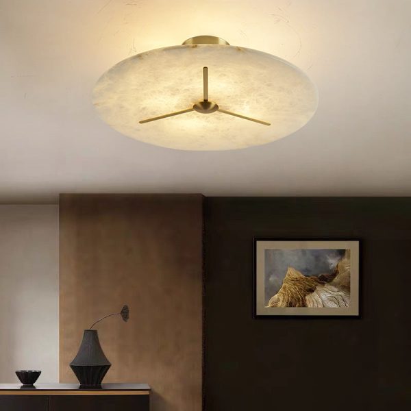 Modern Mid-Century Copper & Alabaster Clock-Inspired Round 3/4/5/6-Light Semi-Flush Mount Ceiling Light For Bedroom And Hallway - Image 4