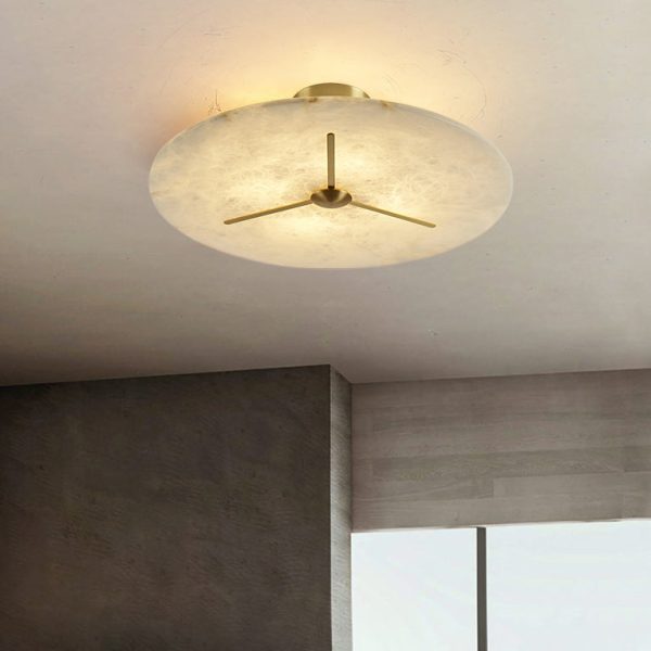 Modern Mid-Century Copper & Alabaster Clock-Inspired Round 3/4/5/6-Light Semi-Flush Mount Ceiling Light For Bedroom And Hallway - Image 3