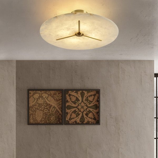Modern Mid-Century Copper & Alabaster Clock-Inspired Round 3/4/5/6-Light Semi-Flush Mount Ceiling Light For Bedroom And Hallway - Image 2