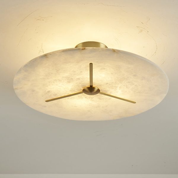 Modern Mid-Century Copper & Alabaster Clock-Inspired Round 3/4/5/6-Light Semi-Flush Mount Ceiling Light For Bedroom And Hallway - Image 14