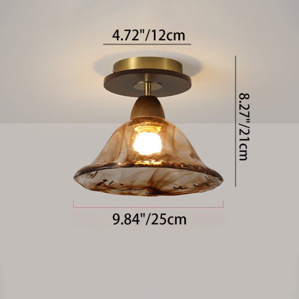 Contemporary Retro Metal Rubber Wood & Glass Bell Skirt 1-Light Semi-Flush Mount Ceiling Light For Hallway - Image 10