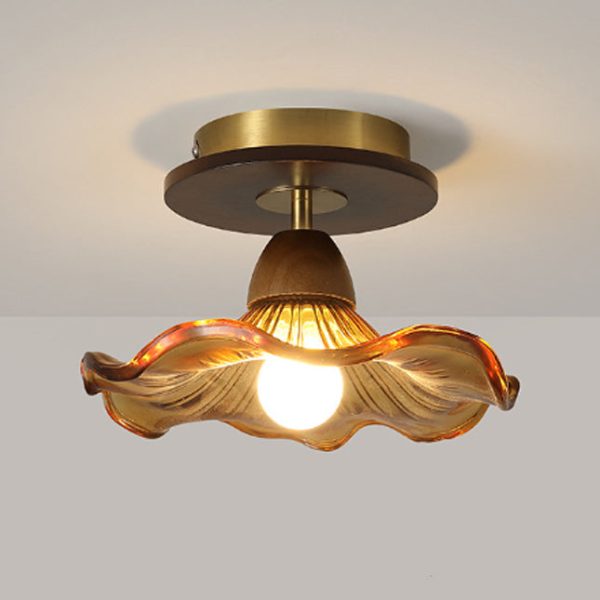 Contemporary Retro Metal Rubber Wood & Glass Bell Skirt 1-Light Semi-Flush Mount Ceiling Light For Hallway - Image 16