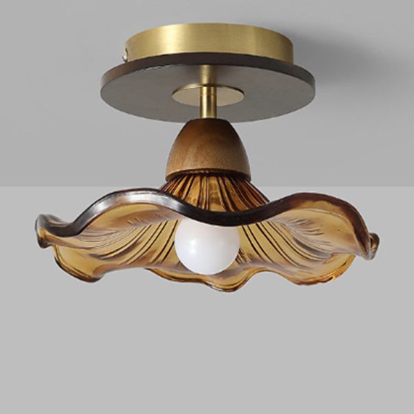 Contemporary Retro Metal Rubber Wood & Glass Bell Skirt 1-Light Semi-Flush Mount Ceiling Light For Hallway - Image 17