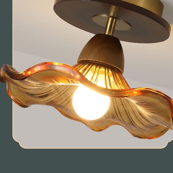 Contemporary Retro Metal Rubber Wood & Glass Bell Skirt 1-Light Semi-Flush Mount Ceiling Light For Hallway - Image 12