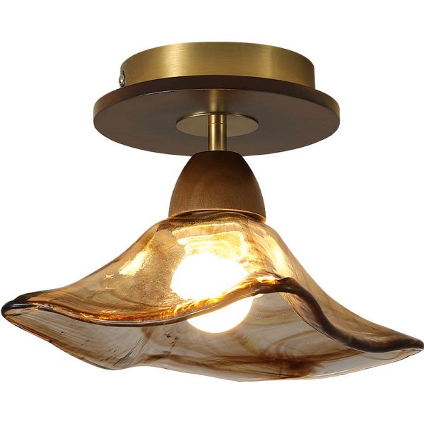 Contemporary Retro Metal Rubber Wood & Glass Bell Skirt 1-Light Semi-Flush Mount Ceiling Light For Hallway - Image 19