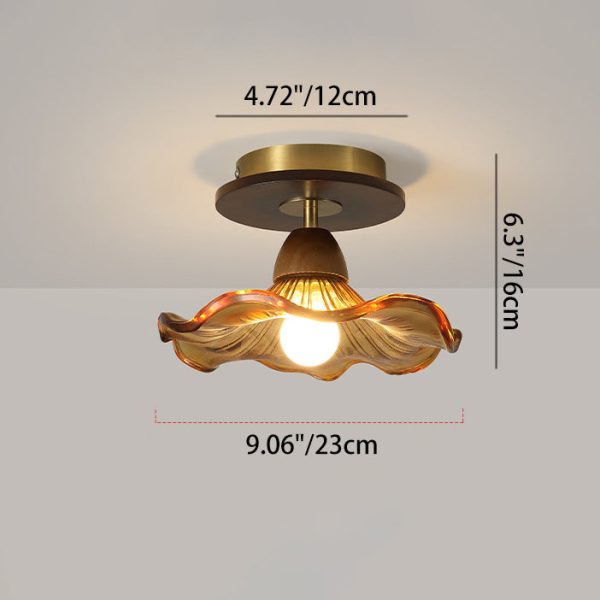 Contemporary Retro Metal Rubber Wood & Glass Bell Skirt 1-Light Semi-Flush Mount Ceiling Light For Hallway - Image 9