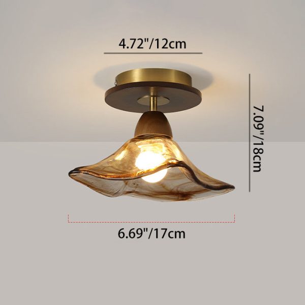 Contemporary Retro Metal Rubber Wood & Glass Bell Skirt 1-Light Semi-Flush Mount Ceiling Light For Hallway - Image 8