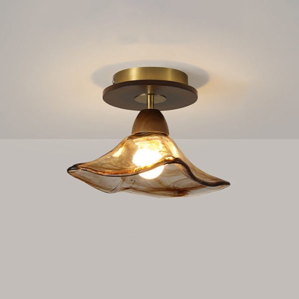Contemporary Retro Metal Rubber Wood & Glass Bell Skirt 1-Light Semi-Flush Mount Ceiling Light For Hallway - Image 7