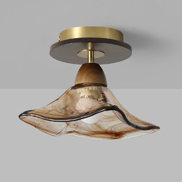 Contemporary Retro Metal Rubber Wood & Glass Bell Skirt 1-Light Semi-Flush Mount Ceiling Light For Hallway - Image 15