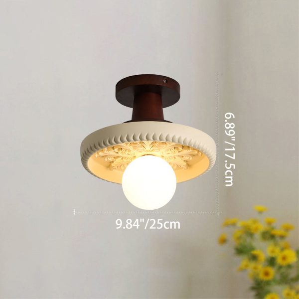 Traditional French Resin & Wood Bowl-Shaped Round Carved 1-Light Semi-Flush Mount Ceiling Light For Hallway And Entryway - Image 10