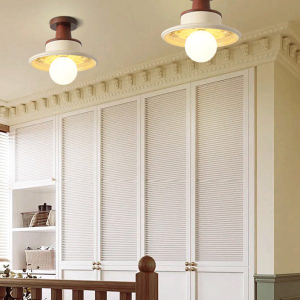 Traditional French Resin & Wood Bowl-Shaped Round Carved 1-Light Semi-Flush Mount Ceiling Light For Hallway And Entryway - Image 3