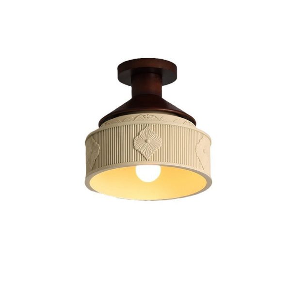 Traditional French Resin & Wood Bowl-Shaped Round Carved 1-Light Semi-Flush Mount Ceiling Light For Hallway And Entryway - Image 19