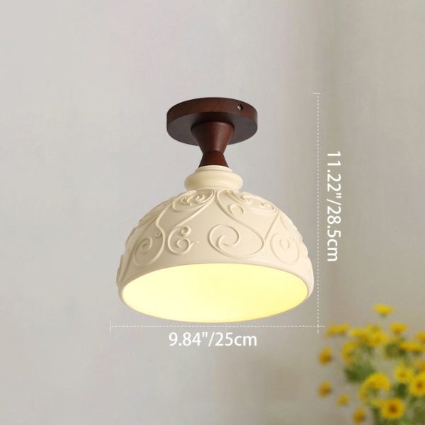 Traditional French Resin & Wood Bowl-Shaped Round Carved 1-Light Semi-Flush Mount Ceiling Light For Hallway And Entryway - Image 8