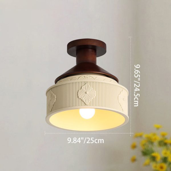 Traditional French Resin & Wood Bowl-Shaped Round Carved 1-Light Semi-Flush Mount Ceiling Light For Hallway And Entryway - Image 9