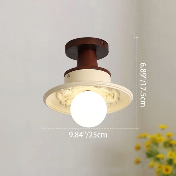 Traditional French Resin & Wood Bowl-Shaped Round Carved 1-Light Semi-Flush Mount Ceiling Light For Hallway And Entryway - Image 11