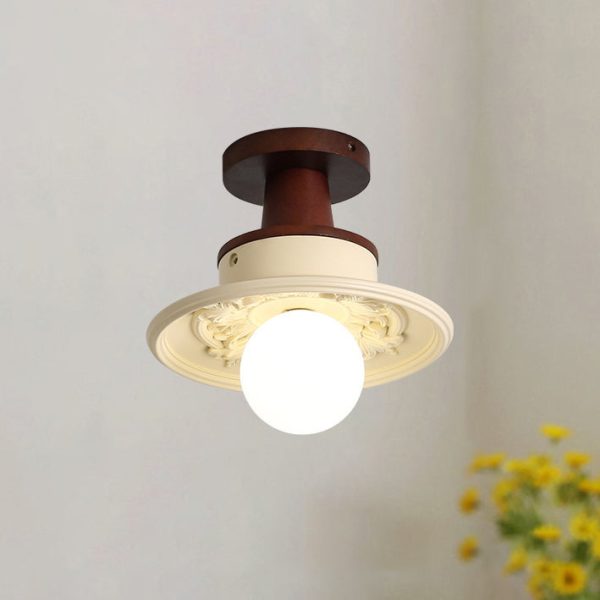 Traditional French Resin & Wood Bowl-Shaped Round Carved 1-Light Semi-Flush Mount Ceiling Light For Hallway And Entryway - Image 17