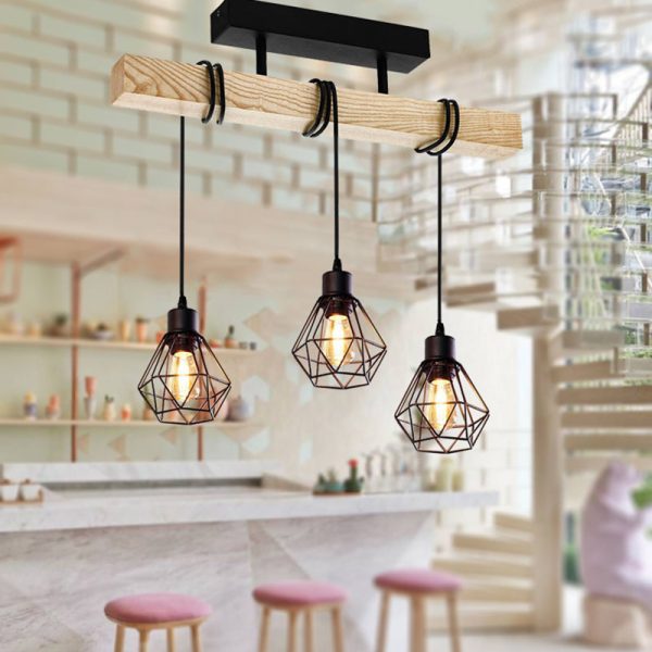 Contemporary Industrial Wood And Iron Grenade Linear 3/4/6-Light Chandelier Island Light For Dining Room - Image 19