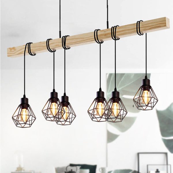 Contemporary Industrial Wood And Iron Grenade Linear 3/4/6-Light Chandelier Island Light For Dining Room - Image 24
