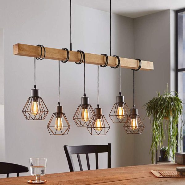 Contemporary Industrial Wood And Iron Grenade Linear 3/4/6-Light Chandelier Island Light For Dining Room - Image 4