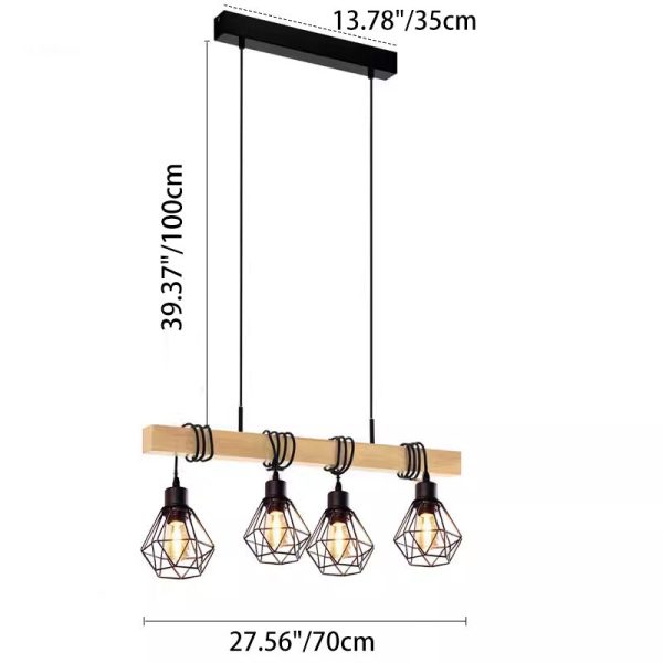 Contemporary Industrial Wood And Iron Grenade Linear 3/4/6-Light Chandelier Island Light For Dining Room - Image 11