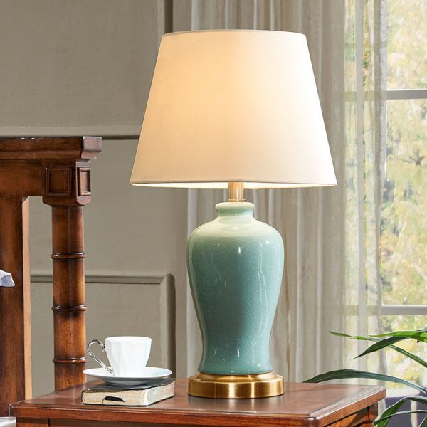 Contemporary Nordic Ceramic Fabric Elliptical Base 1-Light Table Lamp For Bedroom And Living Room - Image 16