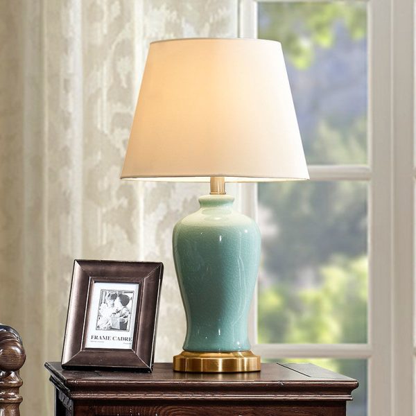 Contemporary Nordic Ceramic Fabric Elliptical Base 1-Light Table Lamp For Bedroom And Living Room - Image 17