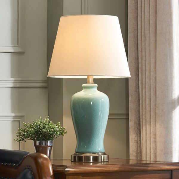 Contemporary Nordic Ceramic Fabric Elliptical Base 1-Light Table Lamp For Bedroom And Living Room - Image 18
