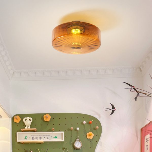 Contemporary Scandinavian Round Iron Glass LED Semi-Flush Mount Ceiling Light For Living Room - Image 3