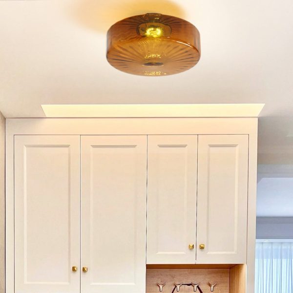 Contemporary Scandinavian Round Iron Glass LED Semi-Flush Mount Ceiling Light For Living Room - Image 5