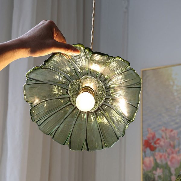 Contemporary Nordic Flower Glass Copper 1-Light Pendant Light For Living Room - Image 6