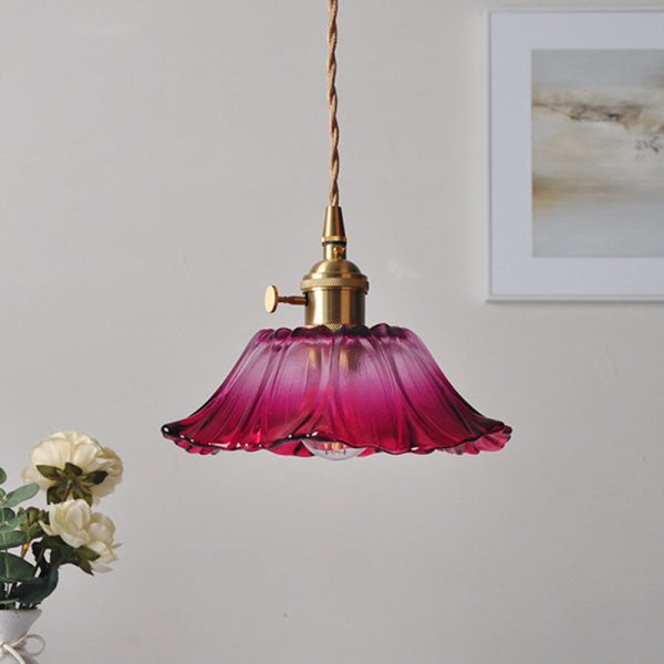 Contemporary Nordic Flower Glass Copper 1-Light Pendant Light For Living Room - Image 8