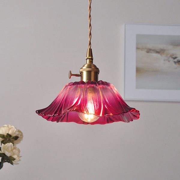 Contemporary Nordic Flower Glass Copper 1-Light Pendant Light For Living Room - Image 9