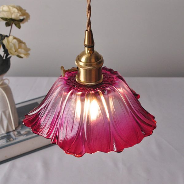 Contemporary Nordic Flower Glass Copper 1-Light Pendant Light For Living Room - Image 10