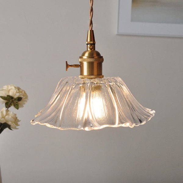 Contemporary Nordic Flower Glass Copper 1-Light Pendant Light For Living Room - Image 13
