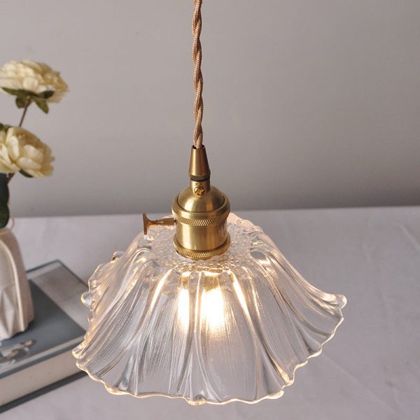 Contemporary Nordic Flower Glass Copper 1-Light Pendant Light For Living Room - Image 14