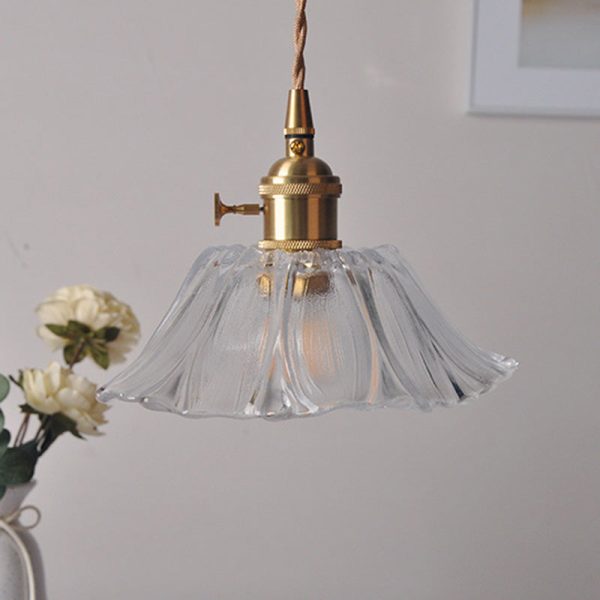 Contemporary Nordic Flower Glass Copper 1-Light Pendant Light For Living Room - Image 12