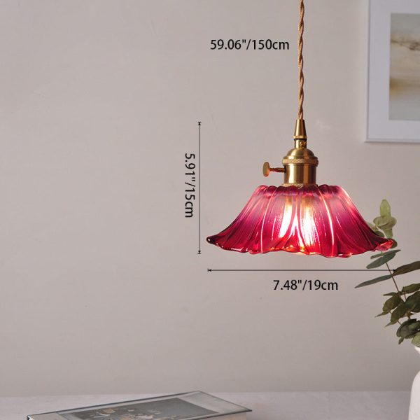 Contemporary Nordic Flower Glass Copper 1-Light Pendant Light For Living Room - Image 4