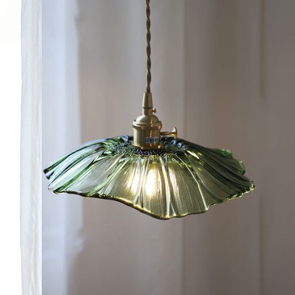 Contemporary Nordic Flower Glass Copper 1-Light Pendant Light For Living Room - Image 3