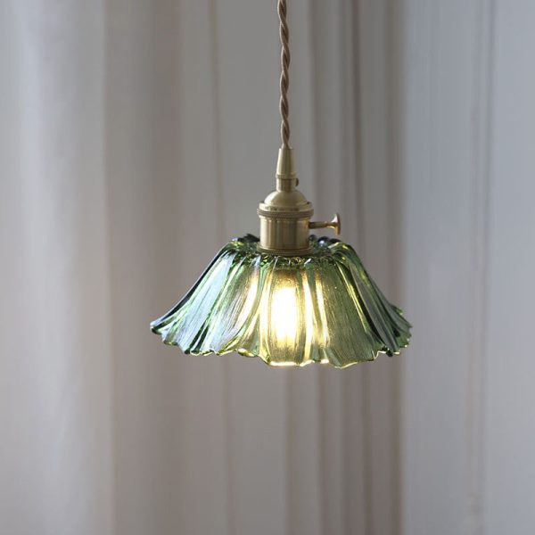 Contemporary Nordic Flower Glass Copper 1-Light Pendant Light For Living Room - Image 15