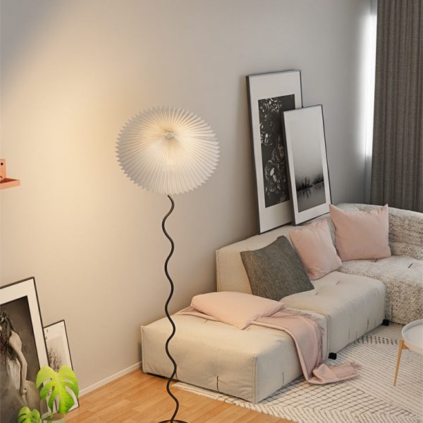 Traditional Japanese Fabric Iron Umbrella 1-Light Standing Floor Lamp For Living Room - Image 11