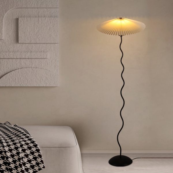 Traditional Japanese Fabric Iron Umbrella 1-Light Standing Floor Lamp For Living Room - Image 9