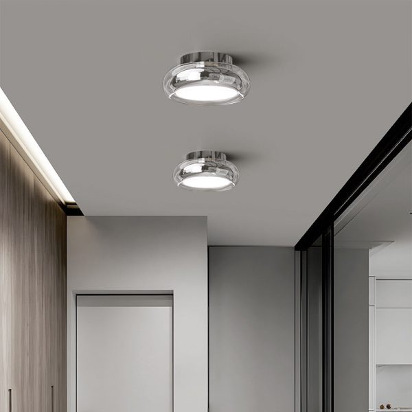 Modern Art Deco Round Acrylic Glass Hardware LED Semi-Flush Mount Ceiling Light For Hallways - Image 14