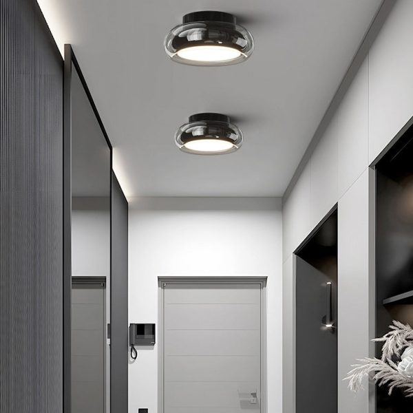 Modern Art Deco Round Acrylic Glass Hardware LED Semi-Flush Mount Ceiling Light For Hallways - Image 12
