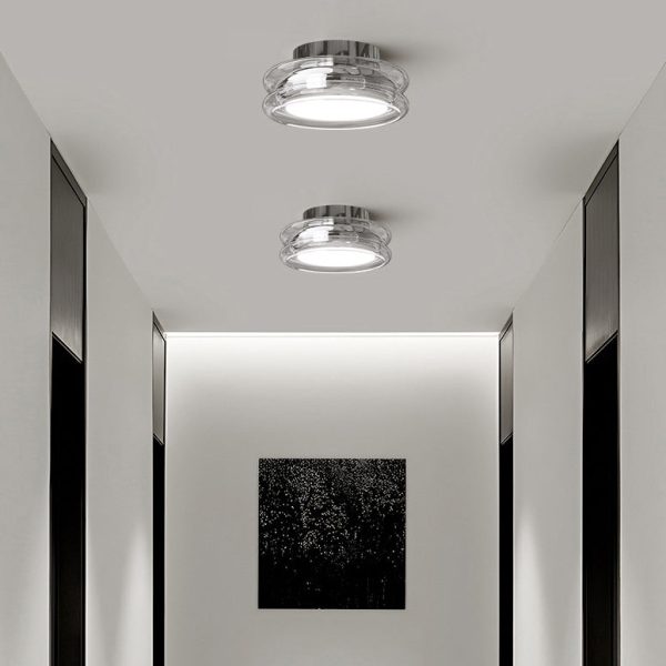 Modern Art Deco Round Acrylic Glass Hardware LED Semi-Flush Mount Ceiling Light For Hallways - Image 13