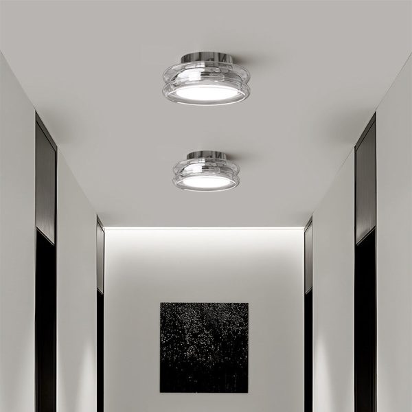 Modern Art Deco Round Acrylic Glass Hardware LED Semi-Flush Mount Ceiling Light For Hallways - Image 3