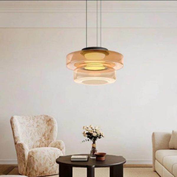 Contemporary Nordic Round Transparent Iron Glass LED Pendant Light For Bedroom - Image 7
