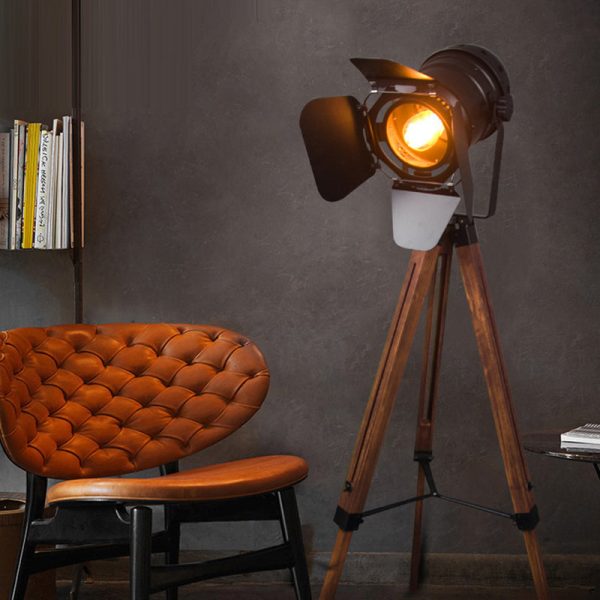 Contemporary Creative Camera Iron Wood 1 - Light Standing Floor Lamp For Living Room - Image 2