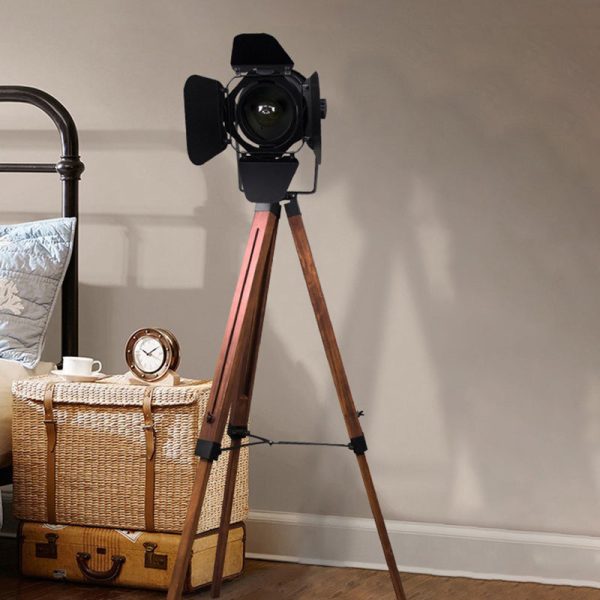 Contemporary Creative Camera Iron Wood 1 - Light Standing Floor Lamp For Living Room - Image 3
