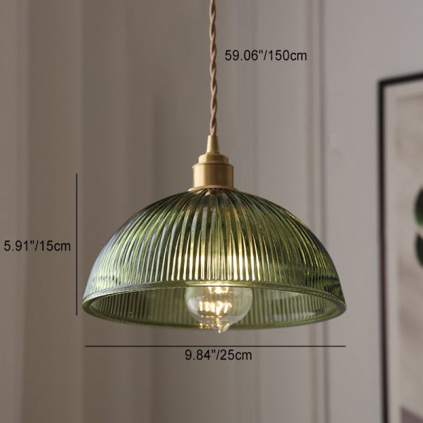 Contemporary Nordic Hat Shape Stripe Glass Brass 1 - Light Pendant Light For Living Room - Image 6