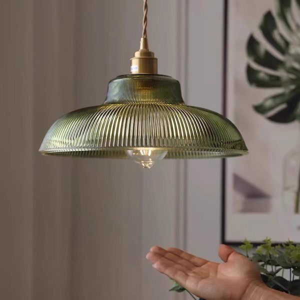 Contemporary Nordic Hat Shape Stripe Glass Brass 1 - Light Pendant Light For Living Room - Image 7